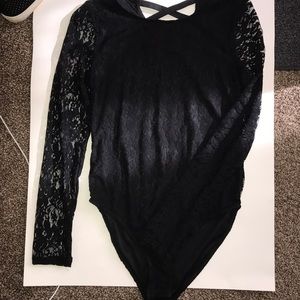Black lace long sleeve bodysuit